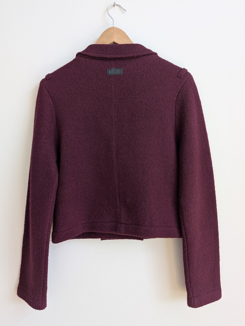 Diesel 100% Wool Dark Deep Red Cropped Double Breasted Jacket Small - Picture 3 of 16